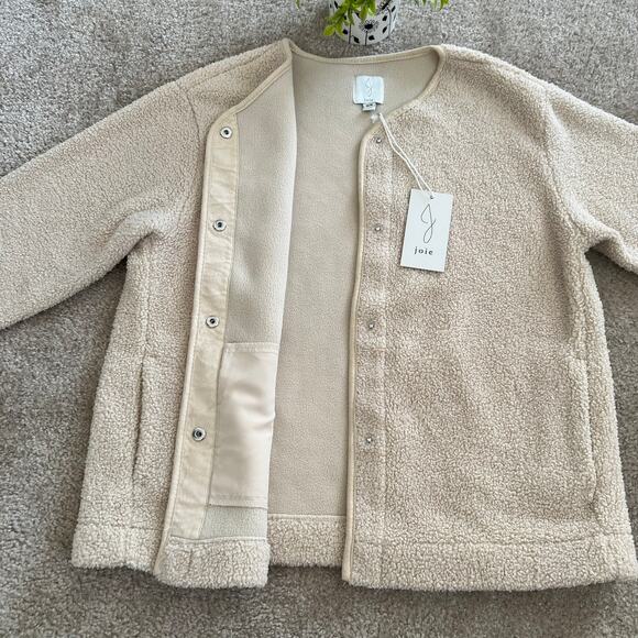 NWT Joie Snap-Button Front Cream Sherpa Teddy Jacket Size: Medium - Picture 4 of 16